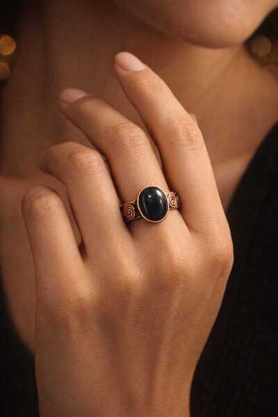 Banum Luxury Natural Hawk's Eye Stone Handcrafted Design Copper Ring