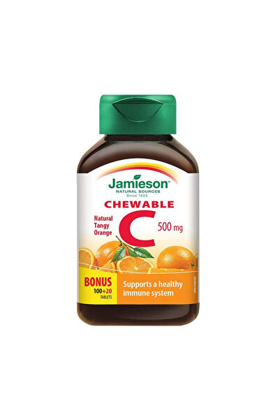 Jamieson Vitamina C cu aroma de portocale, 500 mg, 100 + 20 tablete masticabile,