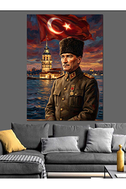 Artmeg Διακοσμητικός καμβάς με την τουρκική σημαία και την στολή του Ατατούρκ...
