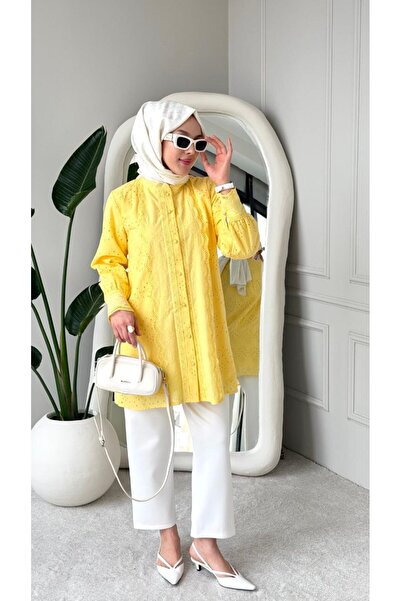 Nes Moda Önü Güpür Detaylı Oversize Gömlek (Tunik)