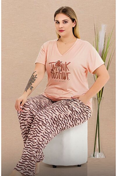 by İGP Σετ πιτζάμες με κοντό μανίκι σε χρώμα σολομού, με λαιμόκοψη V και μεγά...