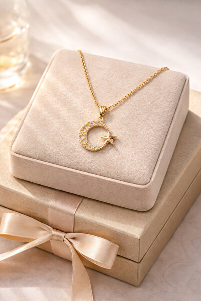 LUNEVA AKSESUAR Gold Color Moon and Star Necklace – Accessory for Women and Men