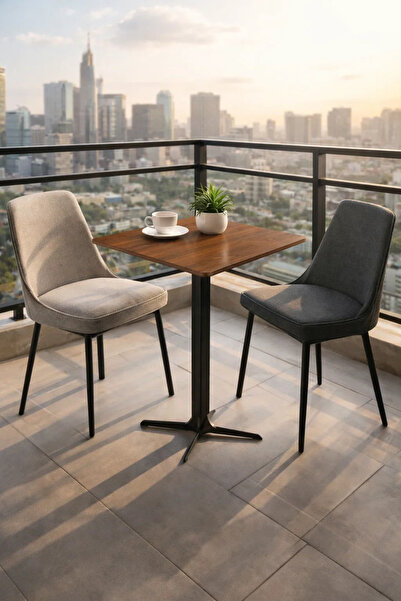 MARIA HOMES Brown Coffee Table with Black Base, 60x60x75 CM