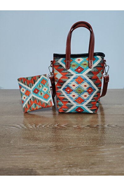 Cadde Dükkanı Kilim Desenli Mini Askılı Çapraz Çanta Cüzdan