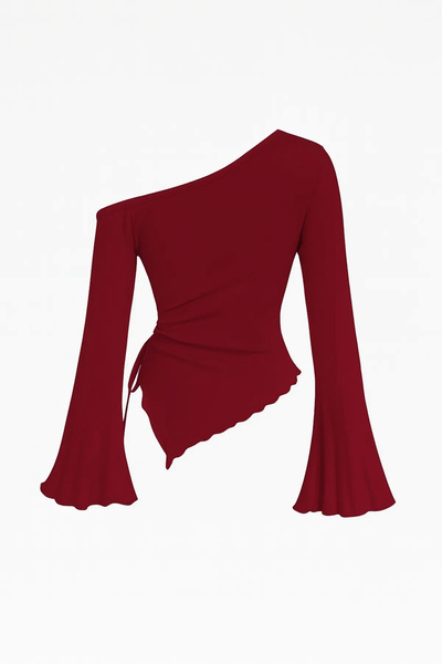 modi Women's Elegant Touch Burgundy Long Spanish Sleeves Asymmetrical Collar ...