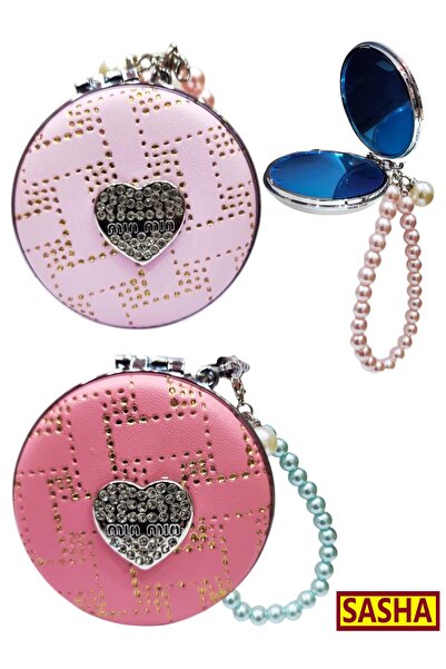 SASHA 2-piece portable round makeup mirror set with a handbag charm: 3D mirro...