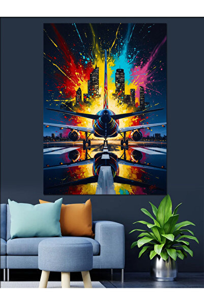 Artmeg Avion care zbură prin centura orașului și culori - Pânză decorativă - ...