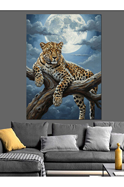 Artmeg Pânză decorativă cu leopard culcat pe o ramură de copac noaptea - Masă...