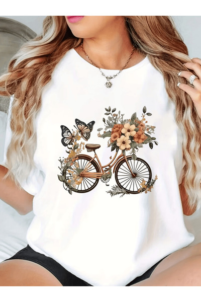 gencerco Μπλουζάκι με λεπτομέρειες λουλουδιών και πεταλούδων Bicycle με τύπωμ...