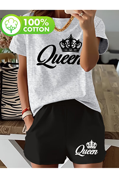 LAVİTTA Qween Shorts T-Shirt - Shorts and Top Tracksuit Set Printed Oversized...
