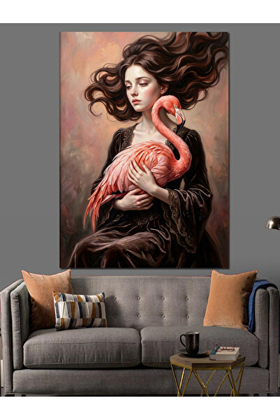 Artmeg Pânză decorativă elegantă pentru femei îmbrățișând un flamingo roz - M...