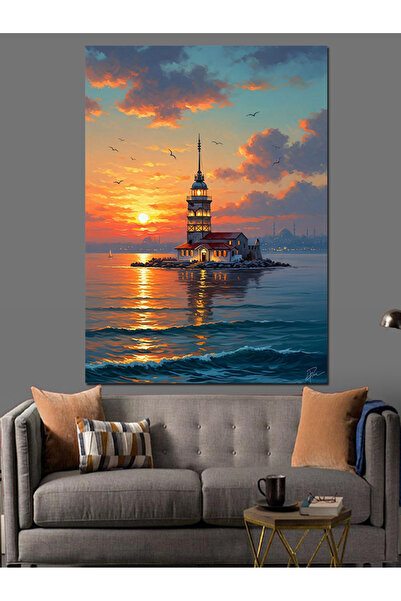 Artmeg Gün Batımında İstanbul Kız Kulesi Dekoratif Kanvas - Mdf Ahşap Tablo