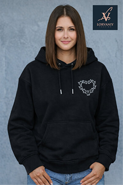 LORVANIY سويت شيرت للجنسين من cat مطبوع 3 Thread K بغطاء رأس