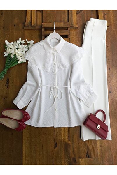 ŞAHİN TESETTÜR GİYİM DANTELLİ PELERİN YAKA SALAŞ GÖMLEK TUNİK 5701