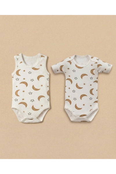 Minory Baby - 2-Piece Baby Bodysuit Set |   Moon & Star Motif |   Zero Sleeve...