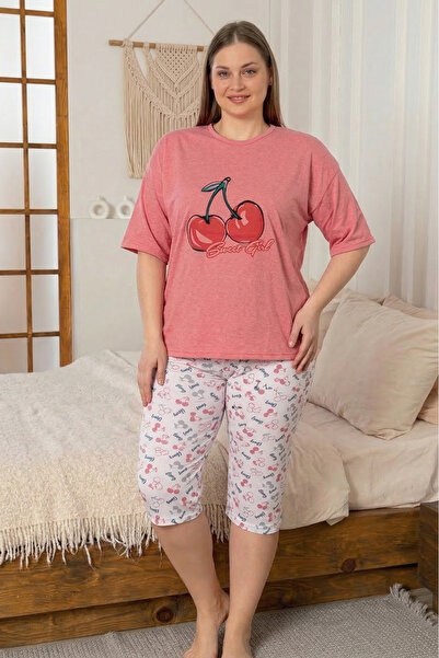 Farya Home Plus Size Cotton Piece Patterned Short Sleeve Bermuda Capri Pajama...