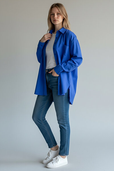 FİFTYSEVEN Oversize Mavi Kadın Gömlek