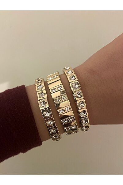 BusradanDesign سوار مطاطي من الزركون باللون الذهبي مرصّع بالأحجار - سوار نسائ...