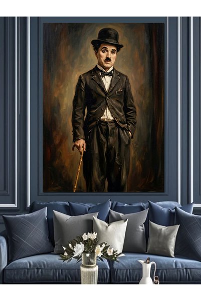 Artmeg Tablou decorativ elegant cu Charlie Chaplin pe pânză - Tablou din lemn...