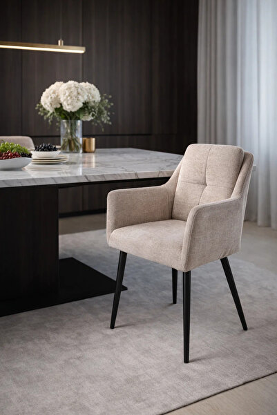 MARIA HOMES Elegant Beige Armchair with Black Legs, 86x50x44 CM