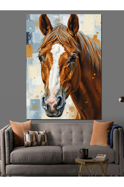 Artmeg Pânză decorativă cu portret de cal maro cu pete albe - Masă din lemn MDF