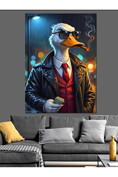 Artmeg Duck Character with Glasses and Jacket Decorative Canvas - Mdf Wood Pa...