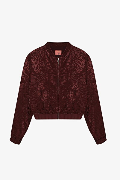 Quzu Women's Rubber Detailed Bomber Jacket Burgundy