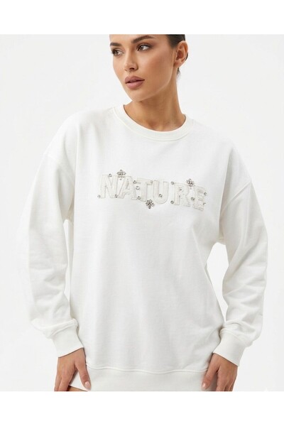 beyaz taşlı sweat ekrutex