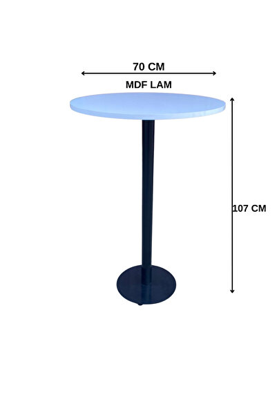 çağlar metal Kokteyl Bistro Masa 70 cm Çap 107 cm Yükseklik MDF Lam Üst Tabla...