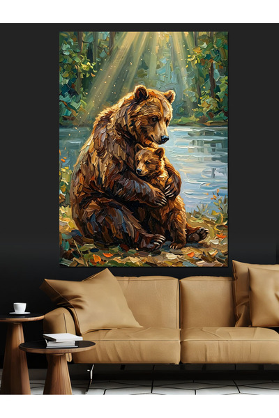 Artmeg Mother Bear Hugging Her Baby Painting Decorative Canvas - Mdf Wood Pai...