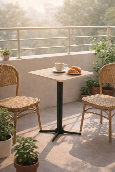 MARIA HOMES Beige Coffee Table with Black Base, 70x70x75 CM