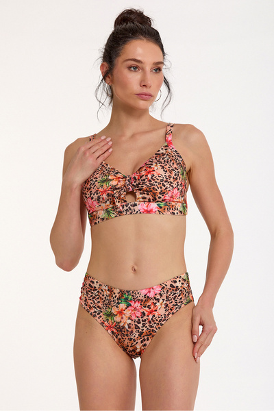 Argento Set bikini pentru femei, cu detalii cu fundă, leopard roz, cu sârmă p...
