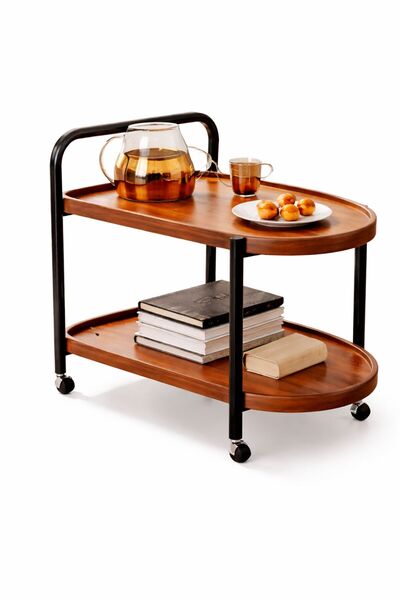 TSUMAB Rolling Corner Coffee Table with Wheels – 2 Tier Walnut MDF Side Table...