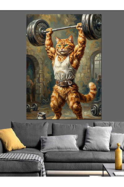 Artmeg Halter Lifting the Strong Cat Painting Decorative Canvas - Mdf Wood Pa...