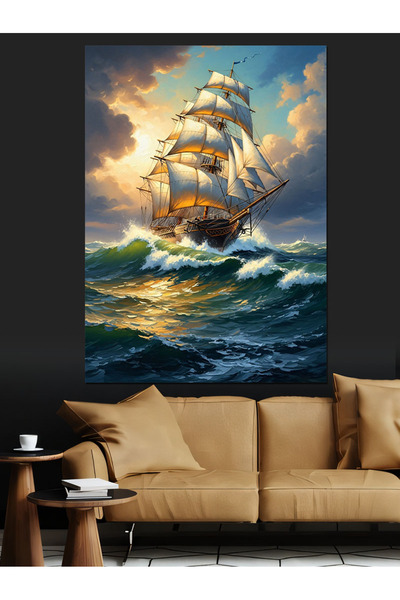 Artmeg Tablou cu nave navigând într-o mare furtună, pânză decorativă - Tablou...
