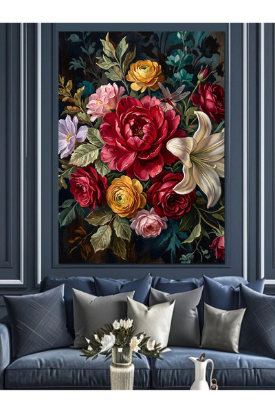 Artmeg Pictură în ulei clasică Buchet de flori roșii Pânză decorativă - Tablo...