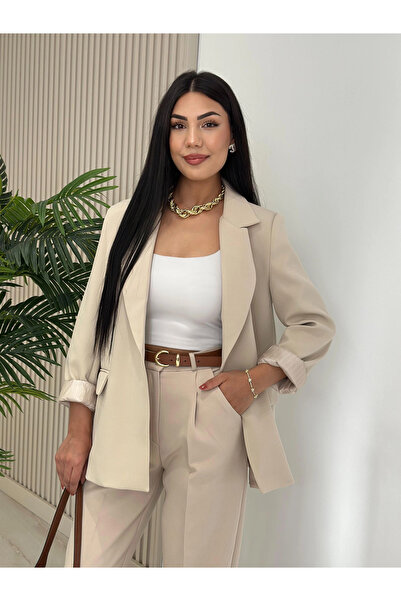 HELEN Çizgili Astarlı Blazer Ceket Taş