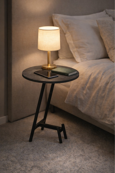 MARIA HOMES Modern D.Grey Side Table with Sleek Metal Base, 45x45x60 CM