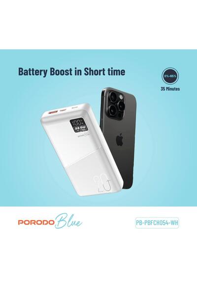 porodo Blue 20000mAh Quick Charge Power Bank 22.5W QC3.0 PD 20W Dual USB-A US...