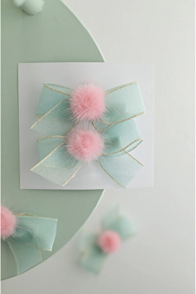 chipiques Pachet de 2 catarame roz cu pompon, verde mentă