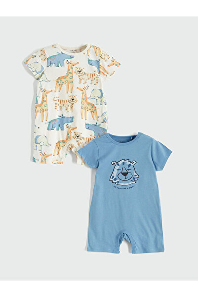 LC Waikiki Blue Blue Baby Boy Printed Jumpsuit 2-Piece Set
