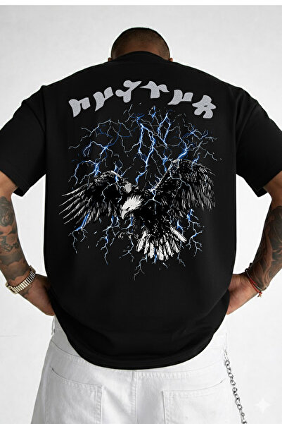 VEK Oversized T-Shirt Bürküt Kartal Göktürk Letters Special Design 100% Cotto...