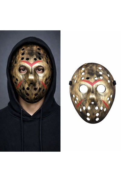 Samur Bakır Renk Kırmızı Çizgili Tam Yüz Hokey Jason Maskesi Hannibal Maskesi