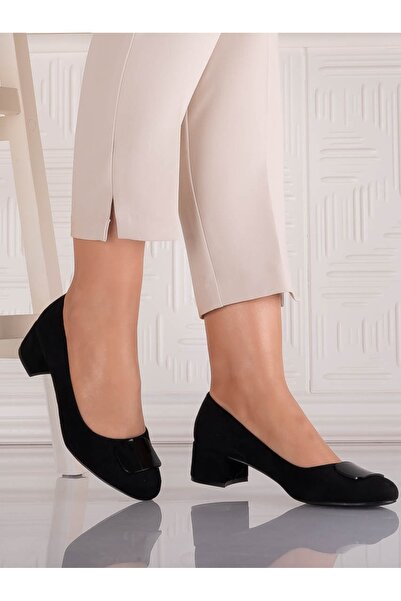 CAROLIE Pantofi Mariva pentru femei, negri, din piele întoarsă, mărimea 40