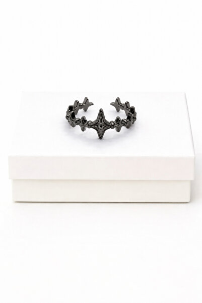 MakeWell Gothic Black Rose Cross Motif Ring – Adjustable Gothic Punk Style Wo...