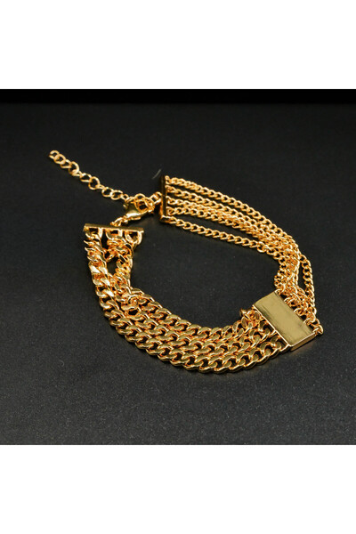 Generic Multi-Layer Gold Chain Bracelet - Layered Curb Chain Design with Bar ...