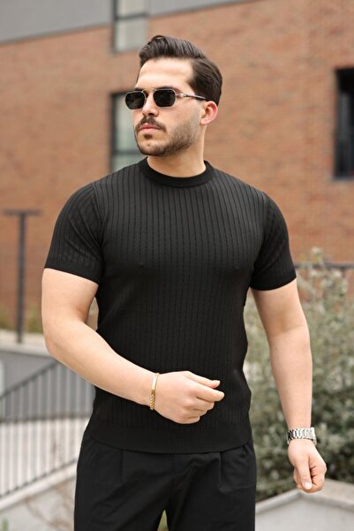 JANES Tricou tricotat pentru bărbați material reiat guler rotund