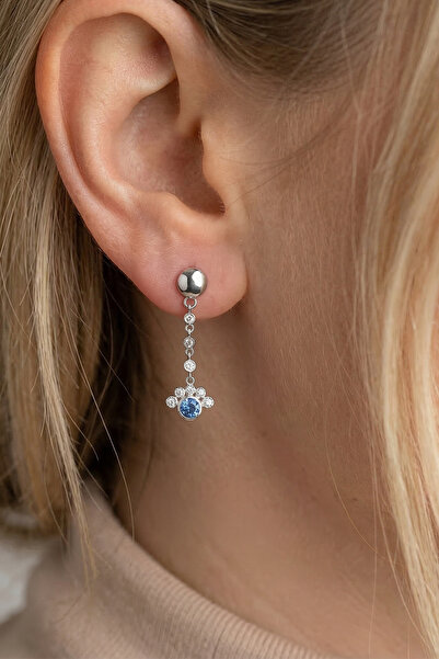 VAOOV 925 Ayar Gümüş Mavi Taşlı Pati Sallantılı Küpe