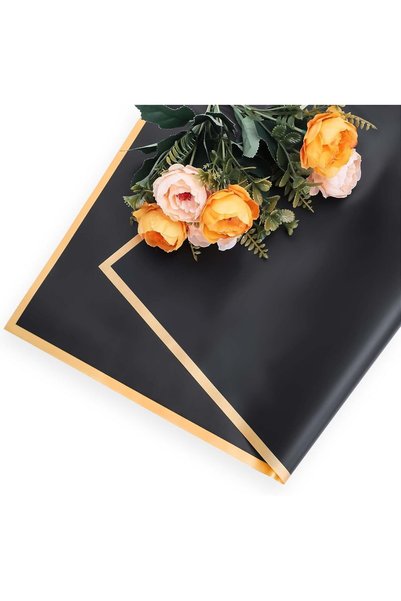 ASL ArtPaper Flower Packaging Wrapping & Bouquet Paper - Black White Pink- Gold Edged 58*58 cm - Total 15 Pieces