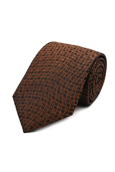 Sade Kravat Coffee Black Special Patterned Silk Tie 33320 Coffee